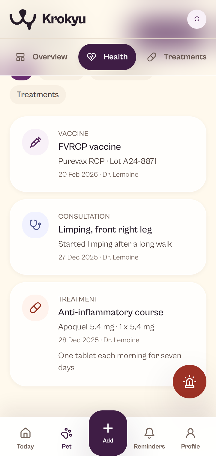 Krokmou's mobile health record and events